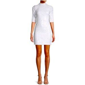 Alice + Olivia White Sequin Long Sleeve Dress